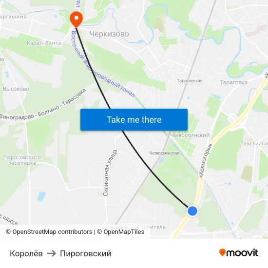 Королёв to Пироговский map