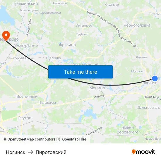Ногинск to Пироговский map