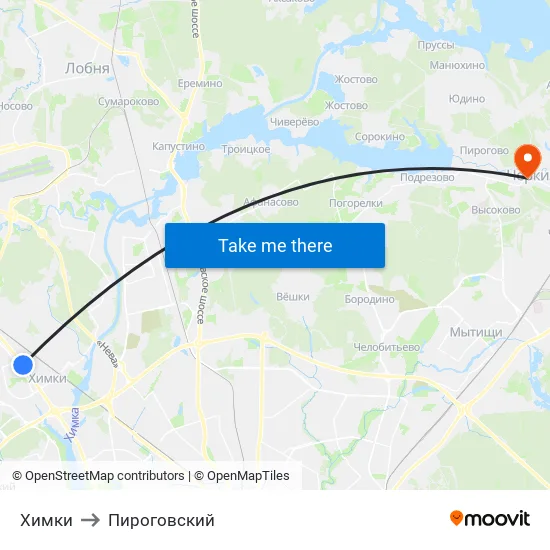 Химки to Пироговский map