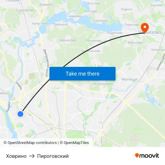 Ховрино to Пироговский map