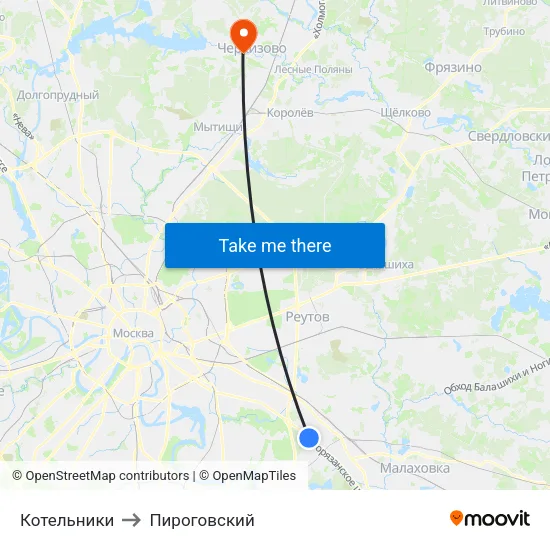 Котельники to Пироговский map
