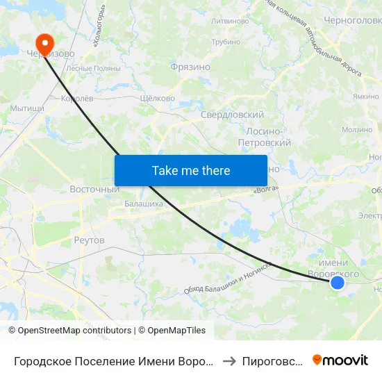Городское Поселение Имени Воровского to Пироговский map