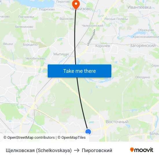 Щелковская (Schelkovskaya) to Пироговский map