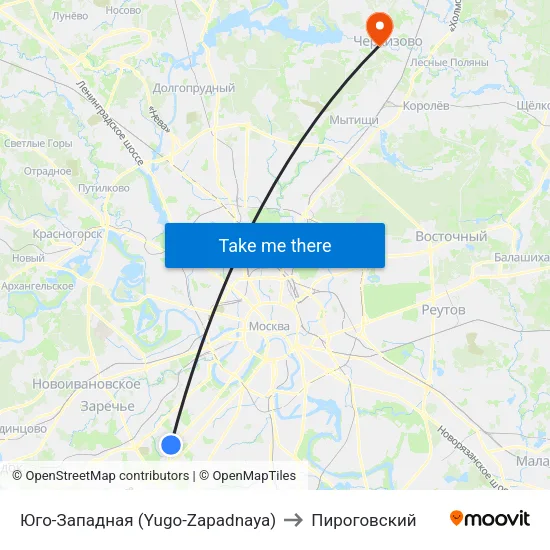 Юго-Западная (Yugo-Zapadnaya) to Пироговский map