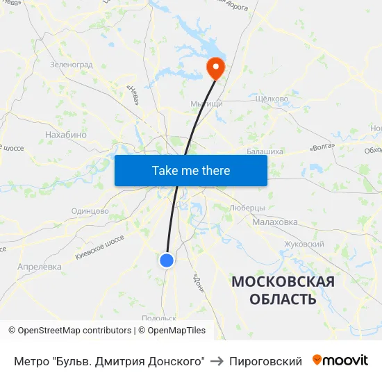 Метро "Бульв. Дмитрия Донского" to Пироговский map