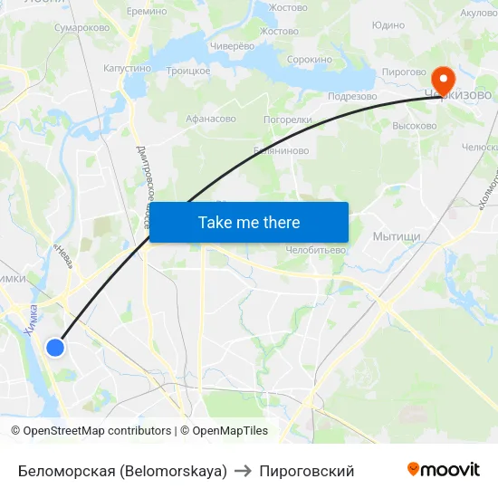 Беломорская (Belomorskaya) to Пироговский map