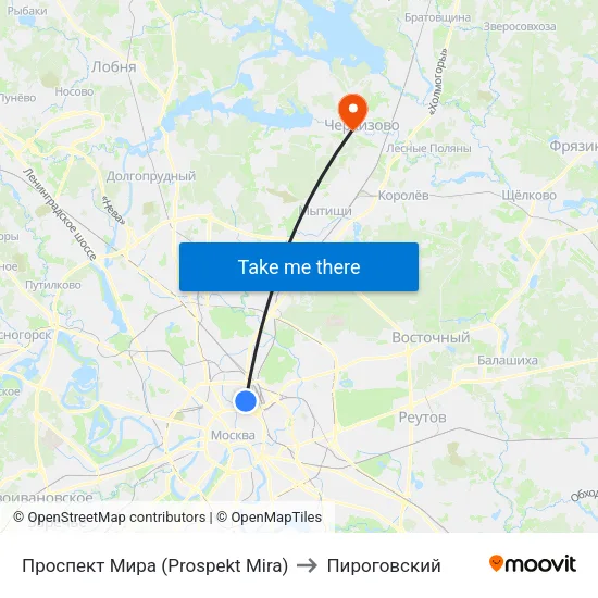 Проспект Мира (Prospekt Mira) to Пироговский map
