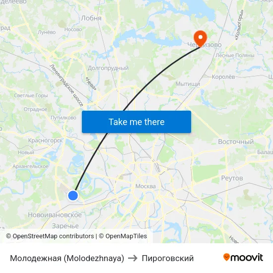 Молодежная (Molodezhnaya) to Пироговский map