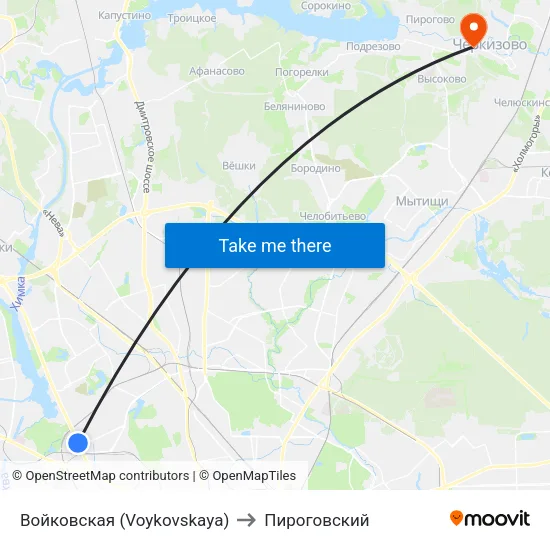 Войковская (Voykovskaya) to Пироговский map