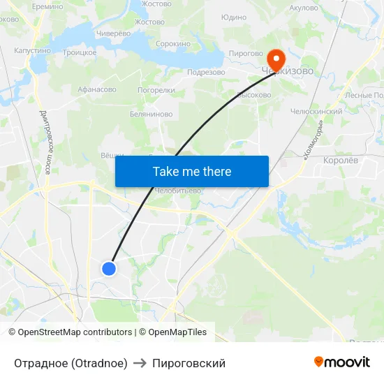 Отрадное (Otradnoe) to Пироговский map