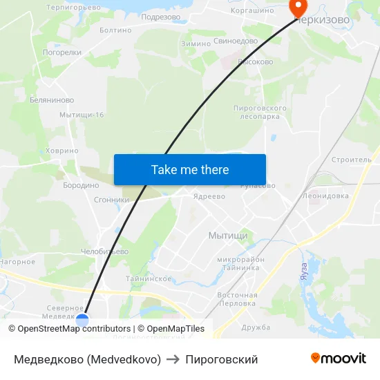 Медведково (Medvedkovo) to Пироговский map