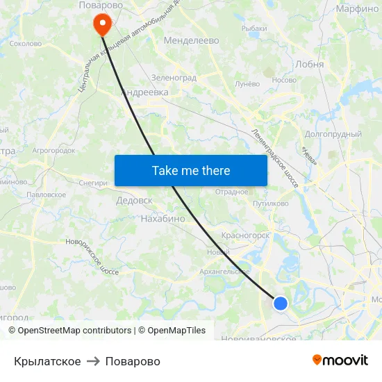 Крылатское to Поварово map