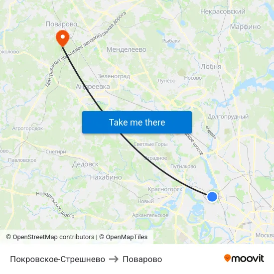 Покровское-Стрешнево to Поварово map