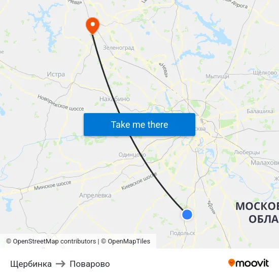 Щербинка to Поварово map