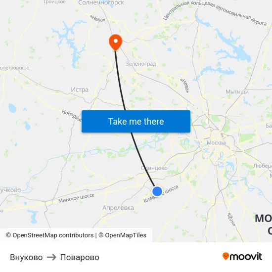 Внуково to Поварово map