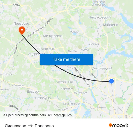 Лианозово to Поварово map