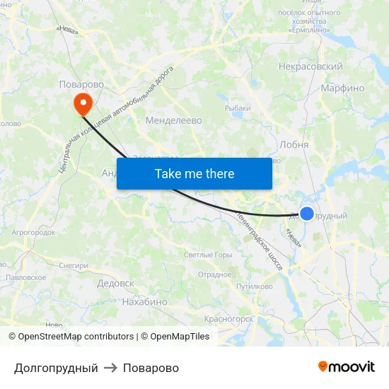 Долгопрудный to Поварово map