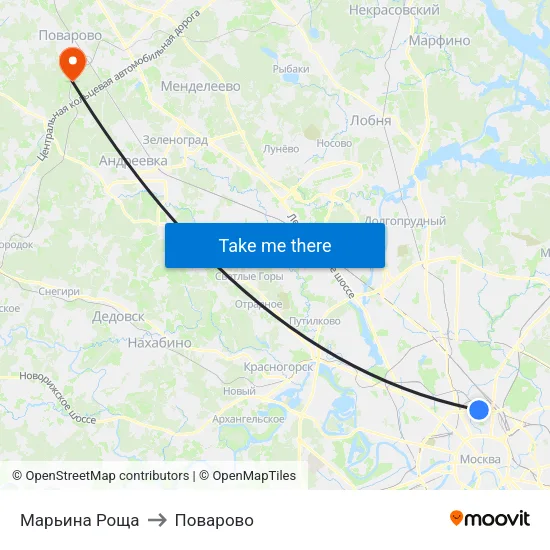 Марьина Роща to Поварово map