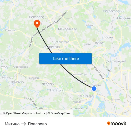 Митино to Поварово map
