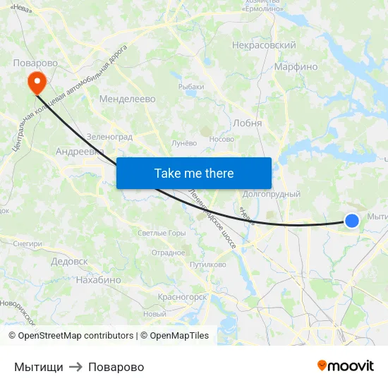 Мытищи to Поварово map