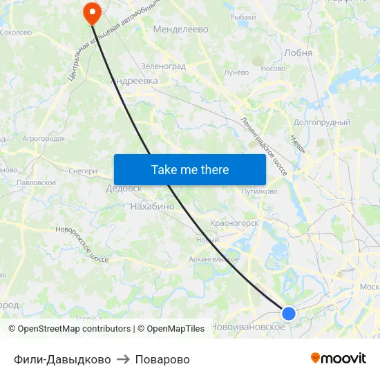 Фили-Давыдково to Поварово map