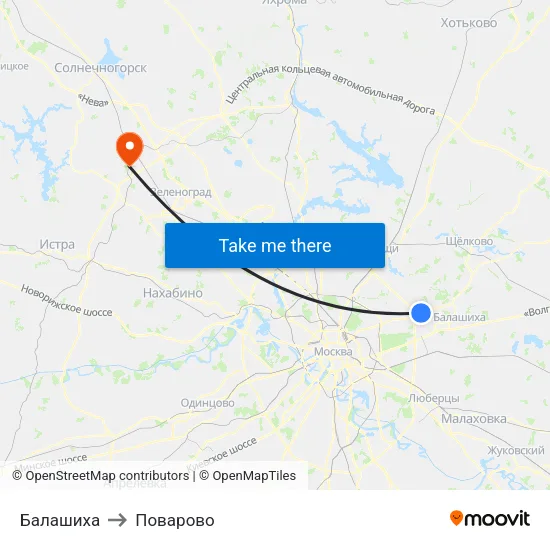 Балашиха to Поварово map