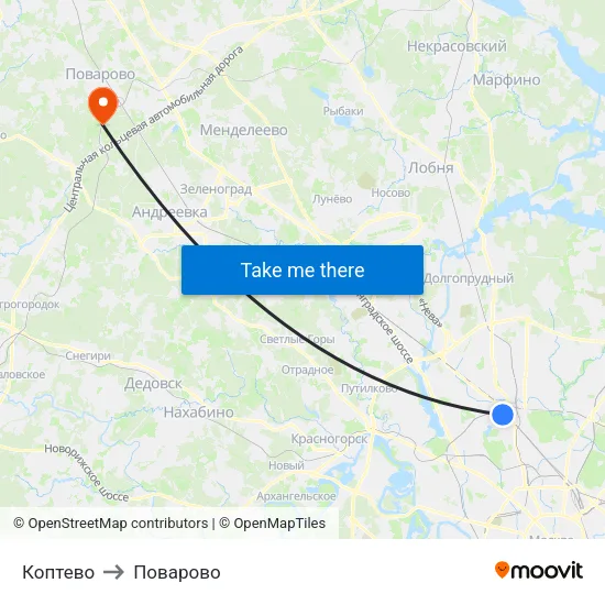 Коптево to Поварово map