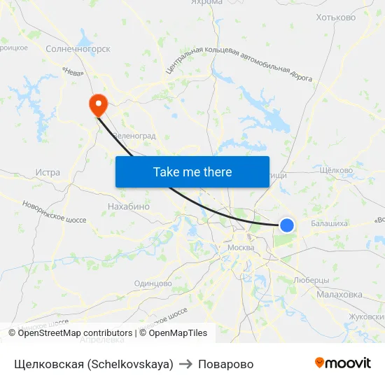 Щелковская (Schelkovskaya) to Поварово map