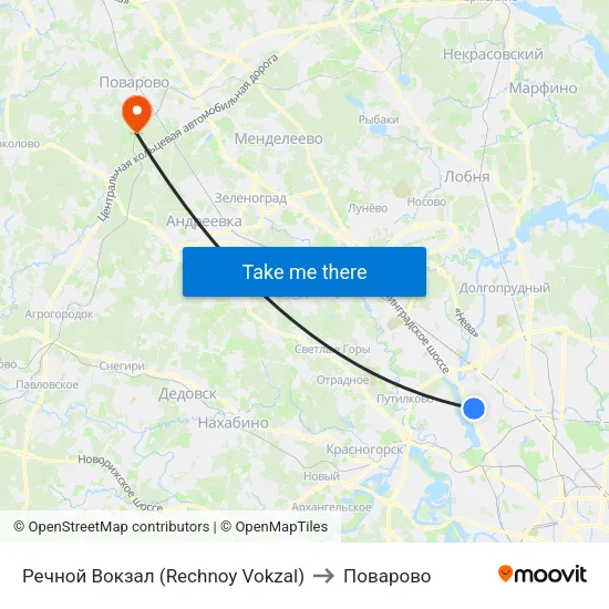 Речной Вокзал (Rechnoy Vokzal) to Поварово map