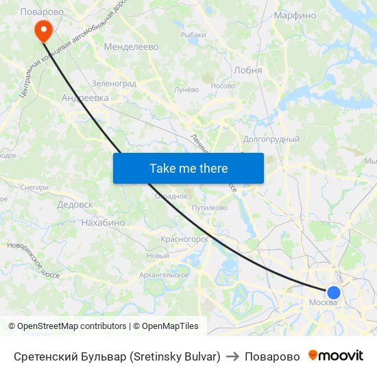 Сретенский Бульвар (Sretinsky Bulvar) to Поварово map
