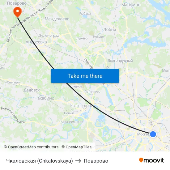 Чкаловская (Chkalovskaya) to Поварово map