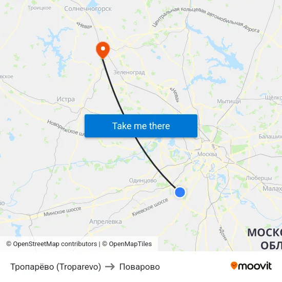 Тропарёво (Troparevo) to Поварово map