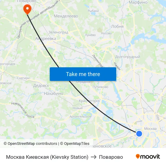 Москва Киевская (Kievsky Station) to Поварово map