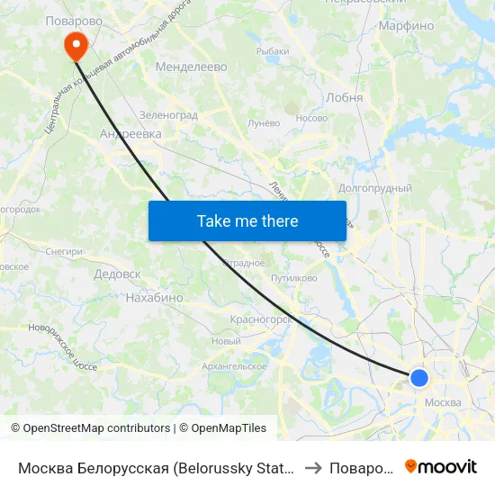 Москва Белорусская (Belorussky Station) to Поварово map