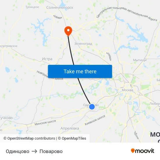 Одинцово to Поварово map