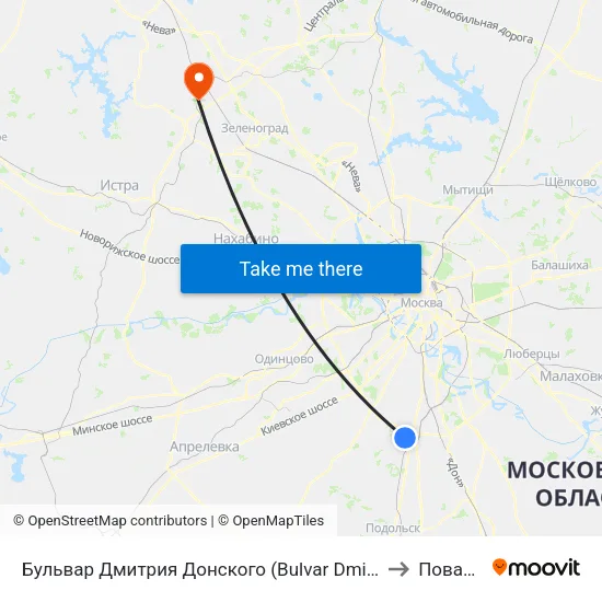 Бульвар Дмитрия Донского (Bulvar Dmitriya Donskogo) to Поварово map