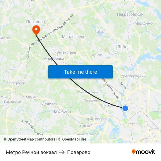 Метро Речной вокзал to Поварово map
