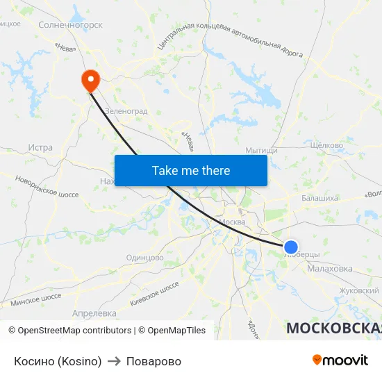 Косино (Kosino) to Поварово map