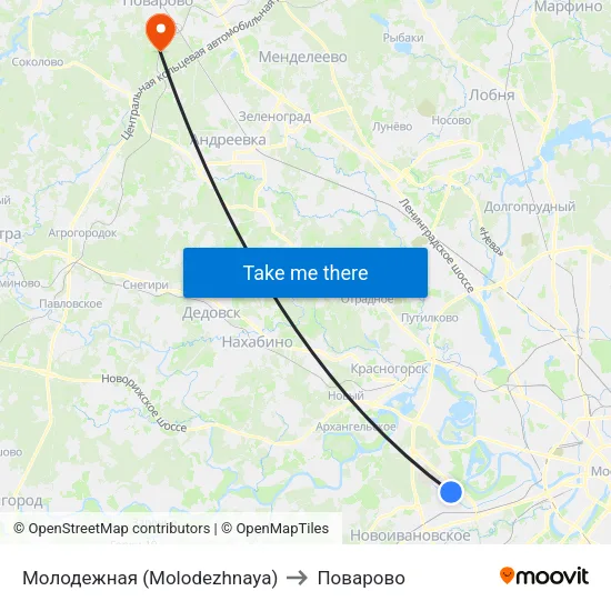 Молодежная (Molodezhnaya) to Поварово map