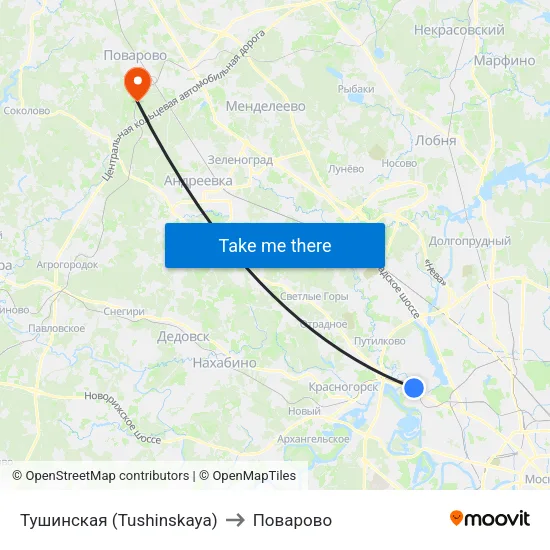 Тушинская (Tushinskaya) to Поварово map