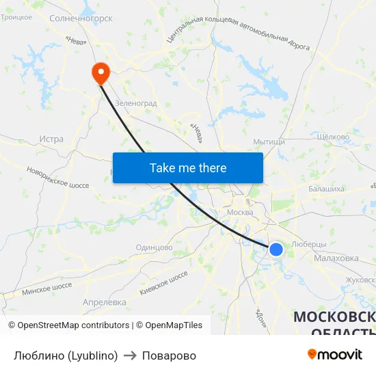 Люблино (Lyublino) to Поварово map