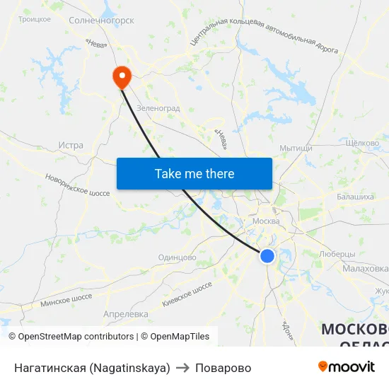 Нагатинская (Nagatinskaya) to Поварово map