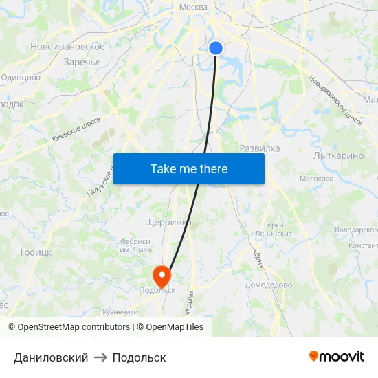 Даниловский to Подольск map