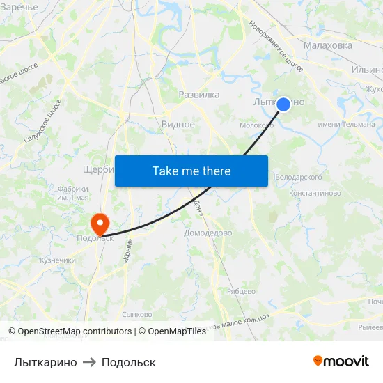 Лыткарино to Подольск map
