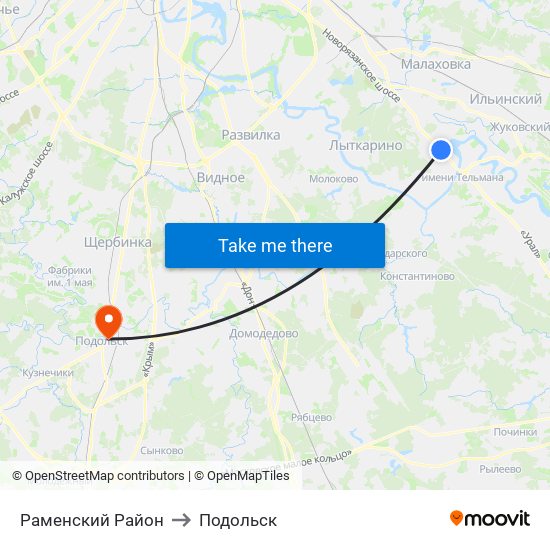 Раменский Район to Подольск map