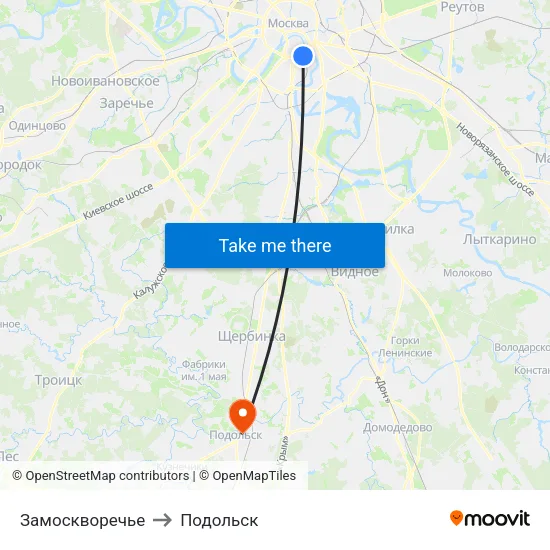 Замоскворечье to Подольск map