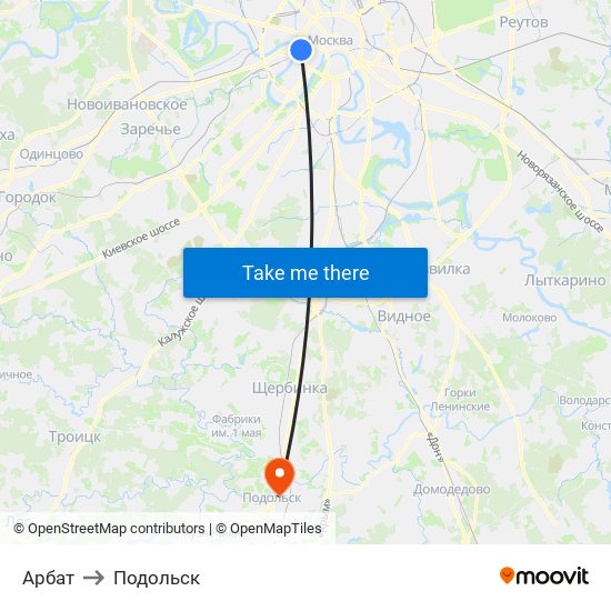 Арбат to Подольск map