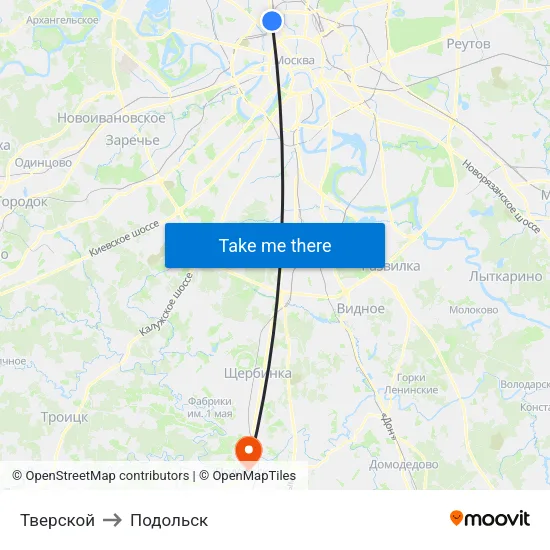 Тверской to Подольск map