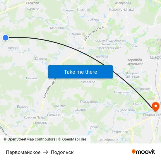 Первомайское to Подольск map