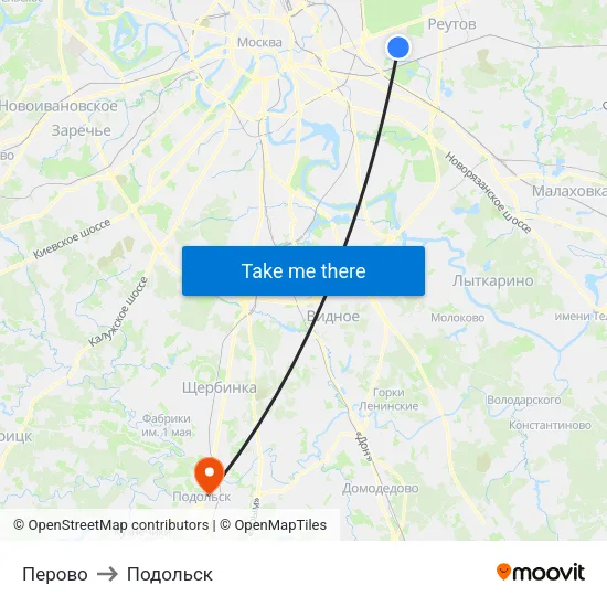 Перово to Подольск map